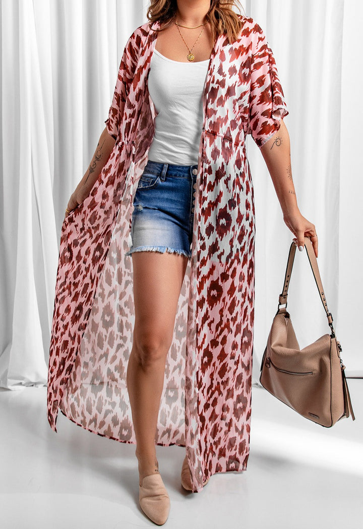PRE-ORDER Animal Print Half Sleeve Duster Cardigan - Cheeky Chic Boutique