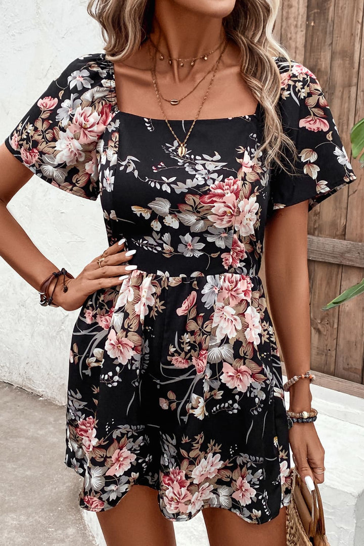 Floral Cutout Tie Back Romper - Cheeky Chic Boutique