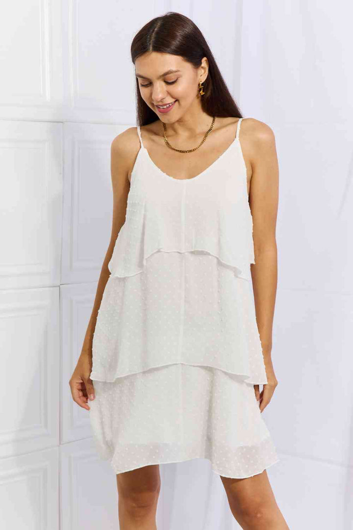 Culture Code By The River Full Size Cascade Ruffle Style Cami Dress in Soft White - Cheeky Chic Boutique