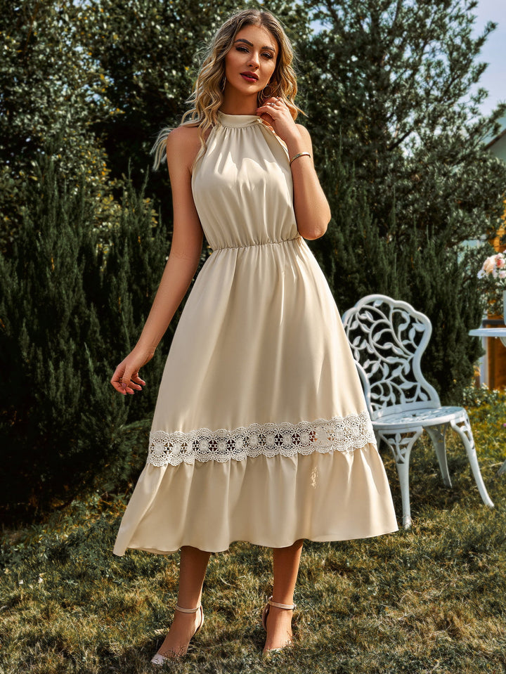 Grecian Neck Spliced Lace Midi Dress - Cheeky Chic Boutique
