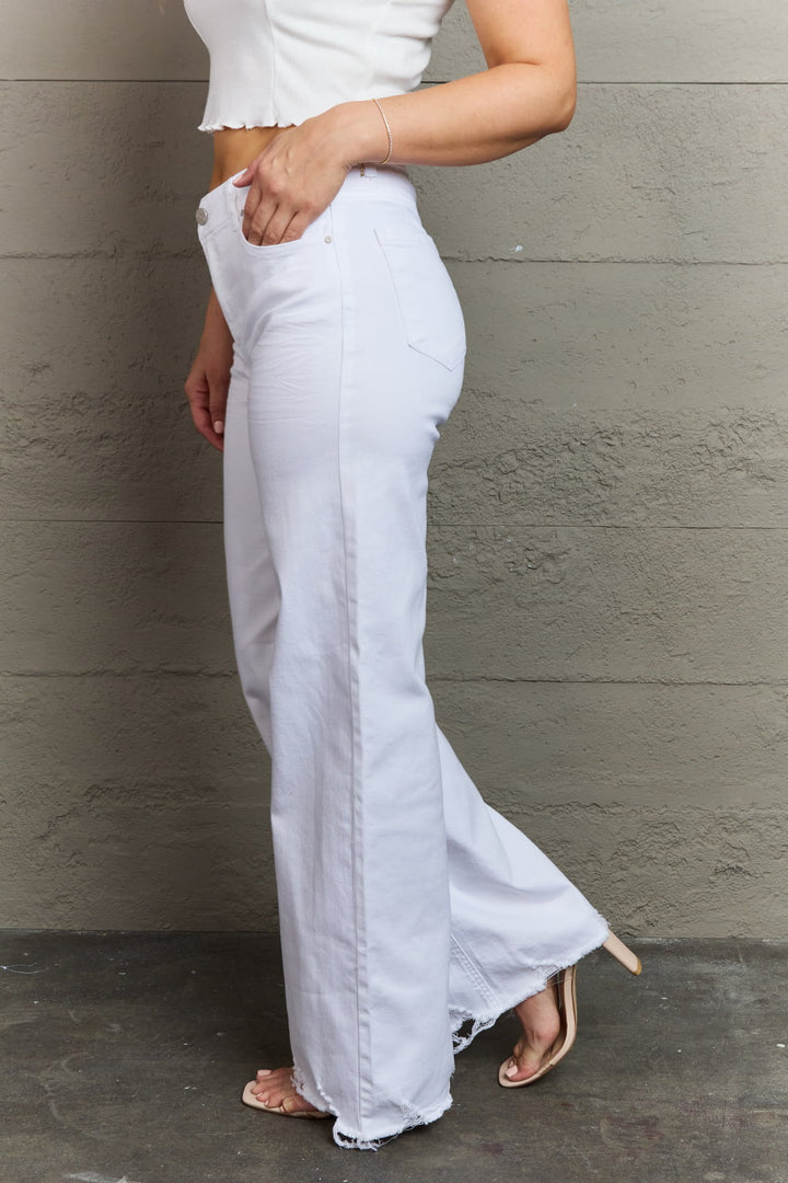 RISEN Raelene Full Size High Waist Wide Leg Jeans in White - Cheeky Chic Boutique