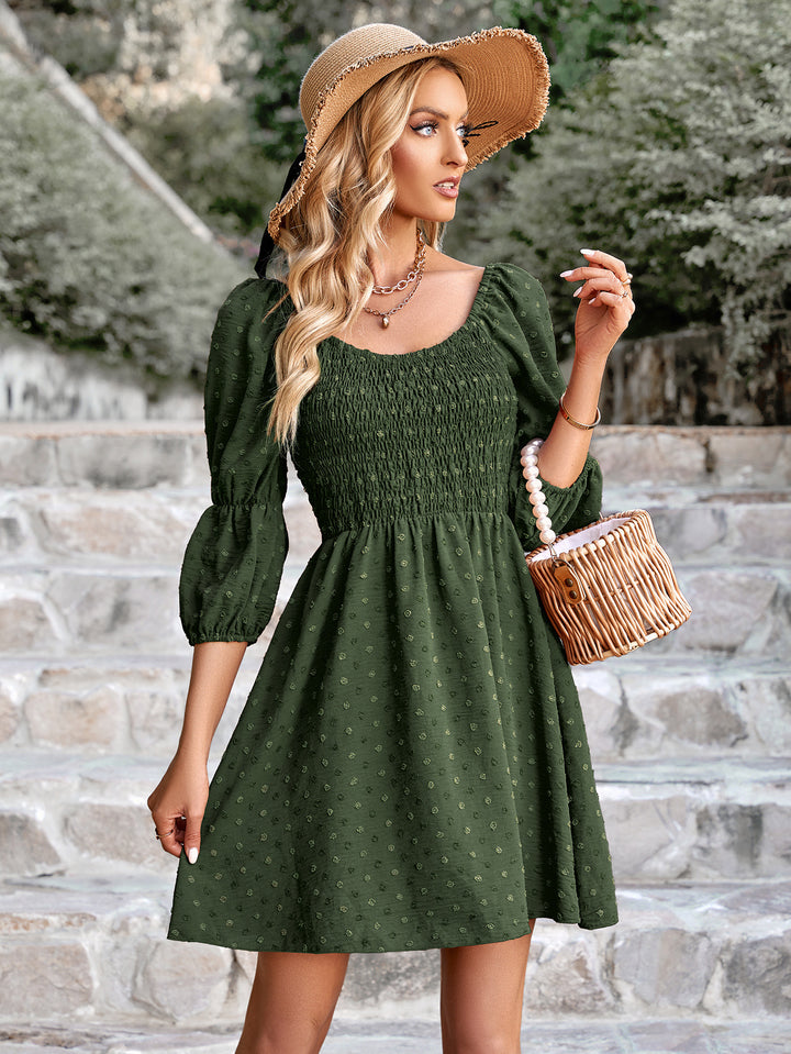 Swiss Dot Smocked Scoop Neck Dress - Cheeky Chic Boutique
