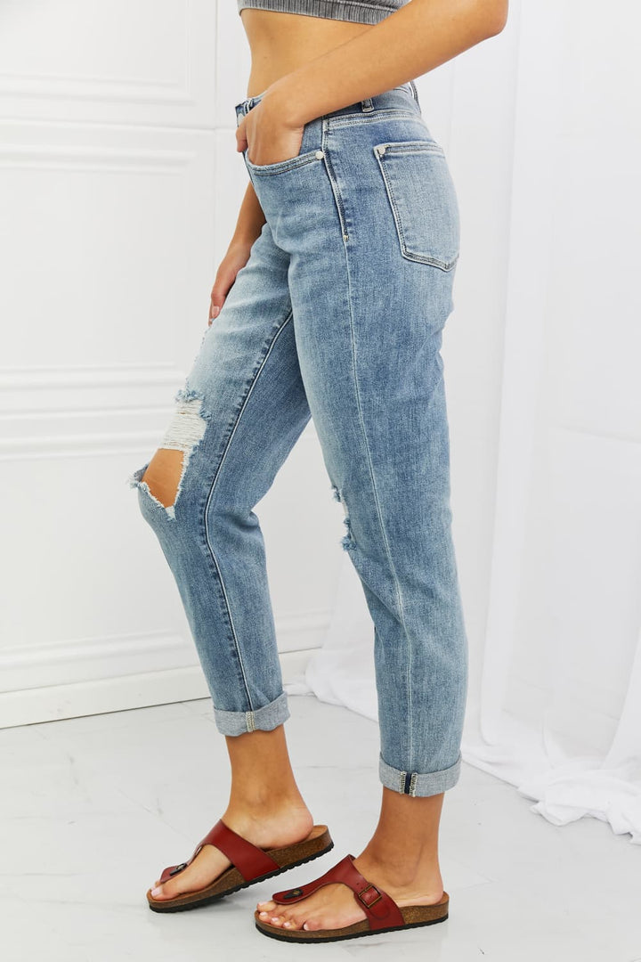 Judy Blue Malia Full Size Mid Rise Boyfriend Jeans - Cheeky Chic Boutique