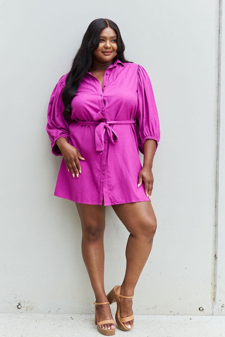 Hello Darling Half Sleeve Belted Mini Dress in Magenta - Cheeky Chic Boutique