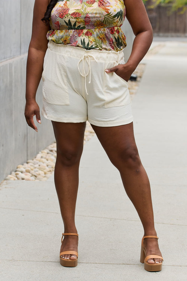 Culture Code Full Size High Waisted Paper bag Shorts in New Ivory - Cheeky Chic Boutique