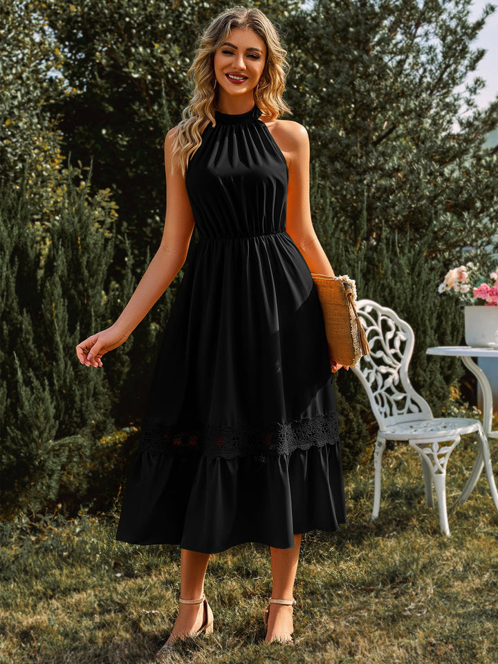 Grecian Neck Spliced Lace Midi Dress - Cheeky Chic Boutique