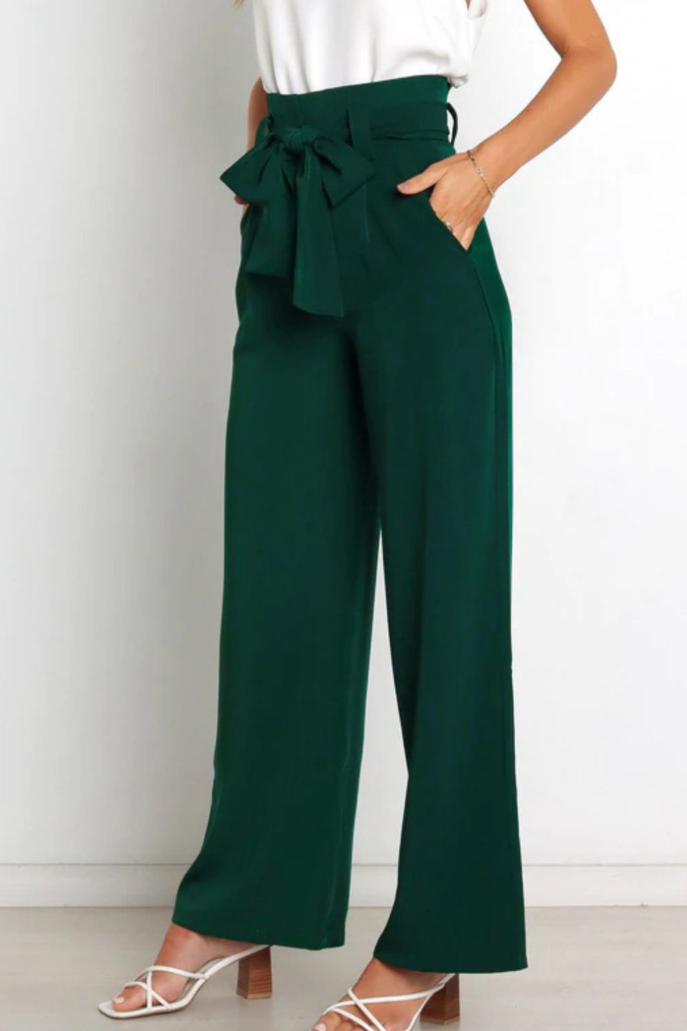Tie Front Paperbag Wide Leg Pants - Cheeky Chic Boutique