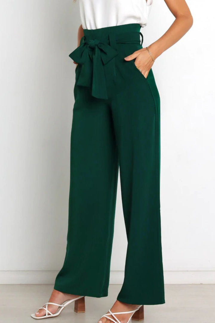 Tie Front Paperbag Wide Leg Pants - Cheeky Chic Boutique