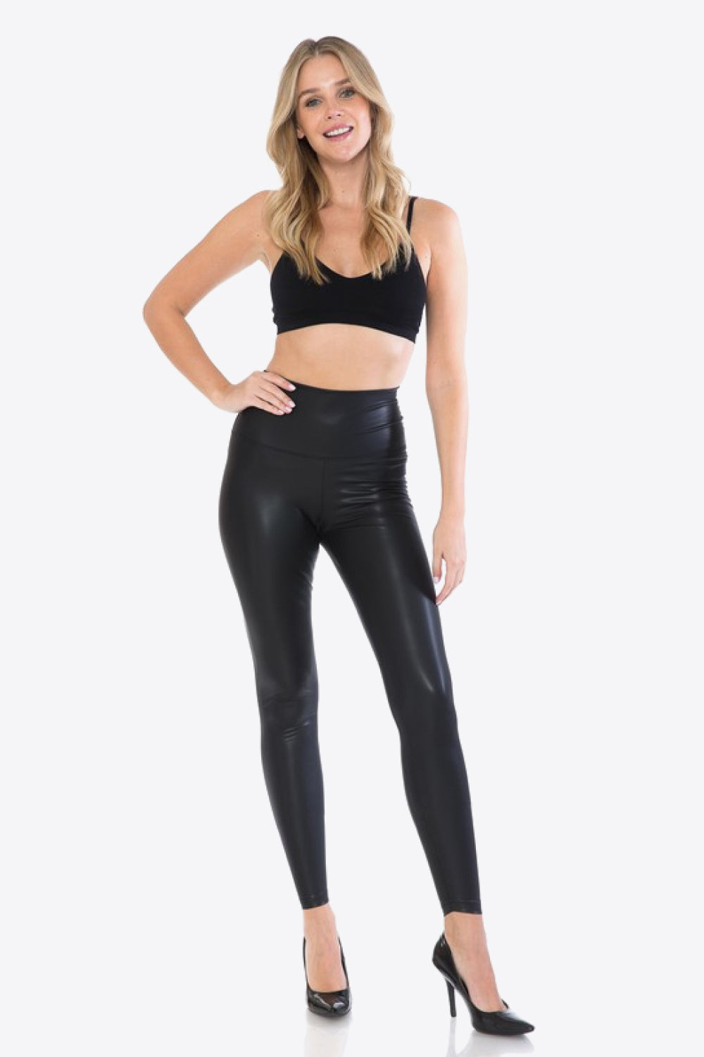 LOVEIT Full Size PU Leather Wide Waistband Leggings in Black - Cheeky Chic Boutique