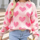 Heart Round Neck Dropped Shoulder Sweater - Cheeky Chic Boutique