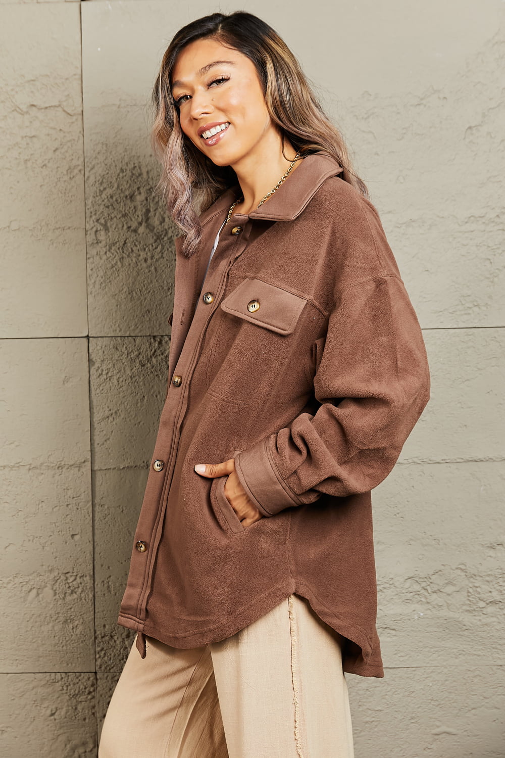 Cozy Girl Coffee Shacket - Cheeky Chic Boutique