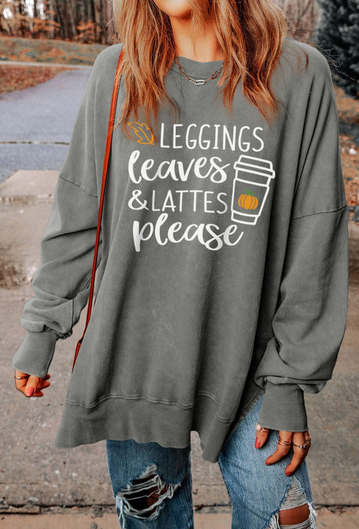 Leggings Leaves Lattes Please Graphic Sweatshirt - Cheeky Chic Boutique