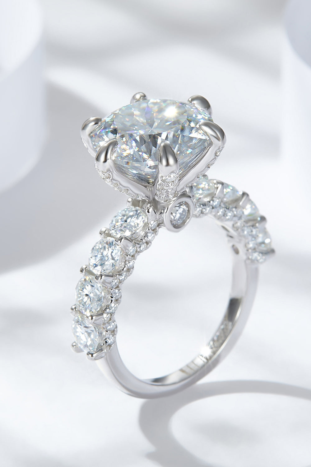 3-Carat Moissanite Platinum-Plated Side Stone Ring - Cheeky Chic Boutique
