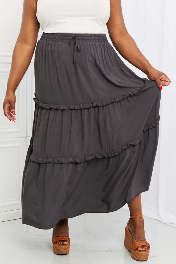 Zenana Summer Days Full Size Ruffled Maxi Skirt in Ash Grey - Cheeky Chic Boutique