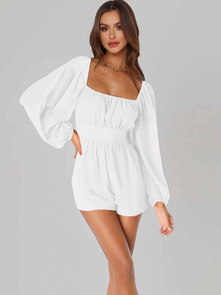 Tie Back Smocked Balloon Sleeve Romper - Cheeky Chic Boutique