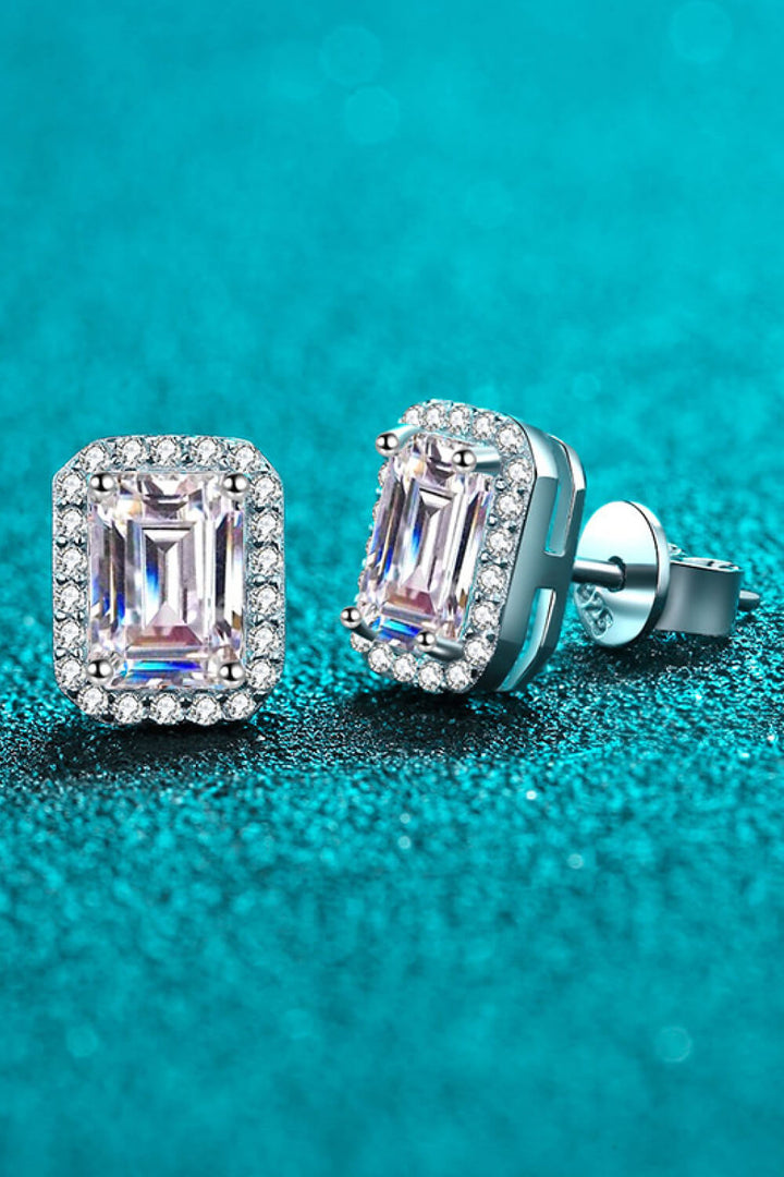 1 Carat Moissanite Rhodium-Plated Square Stud Earrings - Cheeky Chic Boutique
