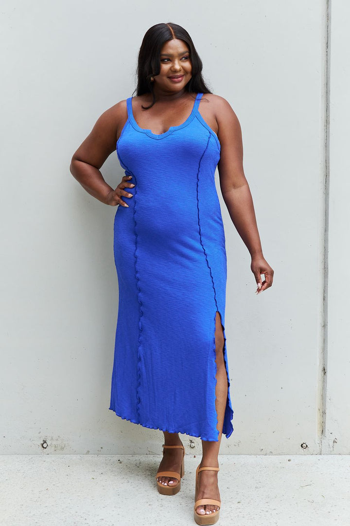 Culture Code Look At Me Full Size Notch Neck Maxi Dress with Slit in Cobalt Blue - Cheeky Chic Boutique