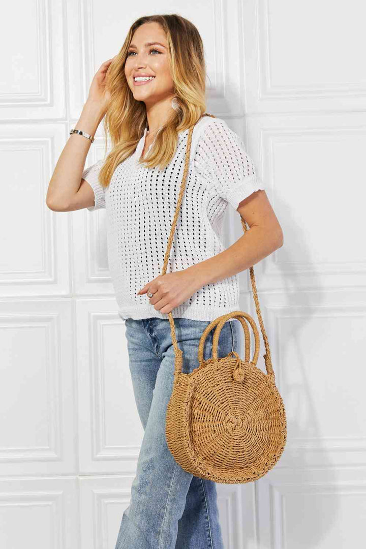 Justin Taylor Feeling Cute Rounded Rattan Handbag in Camel - Cheeky Chic Boutique