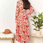 Double Take Floral Frill Trim Flounce Sleeve Plunge Maxi Dress - Cheeky Chic Boutique