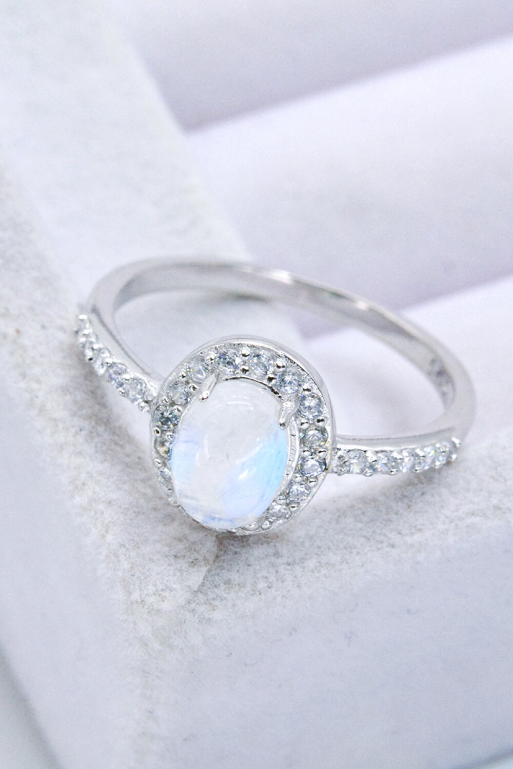 925 Sterling Silver Natural Moonstone Halo Ring - Cheeky Chic Boutique