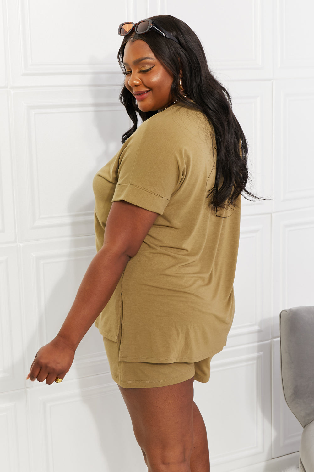 Zenana Full Size Morning Coffee V-Neck Top & Shorts Lounge Set - Cheeky Chic Boutique