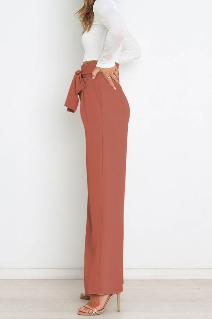 Tie Front Paperbag Wide Leg Pants - Cheeky Chic Boutique