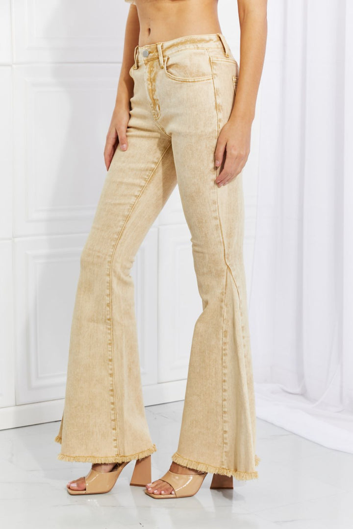 Color Theory Flip Side Fray Hem Bell Bottom Jeans in Yellow - Cheeky Chic Boutique