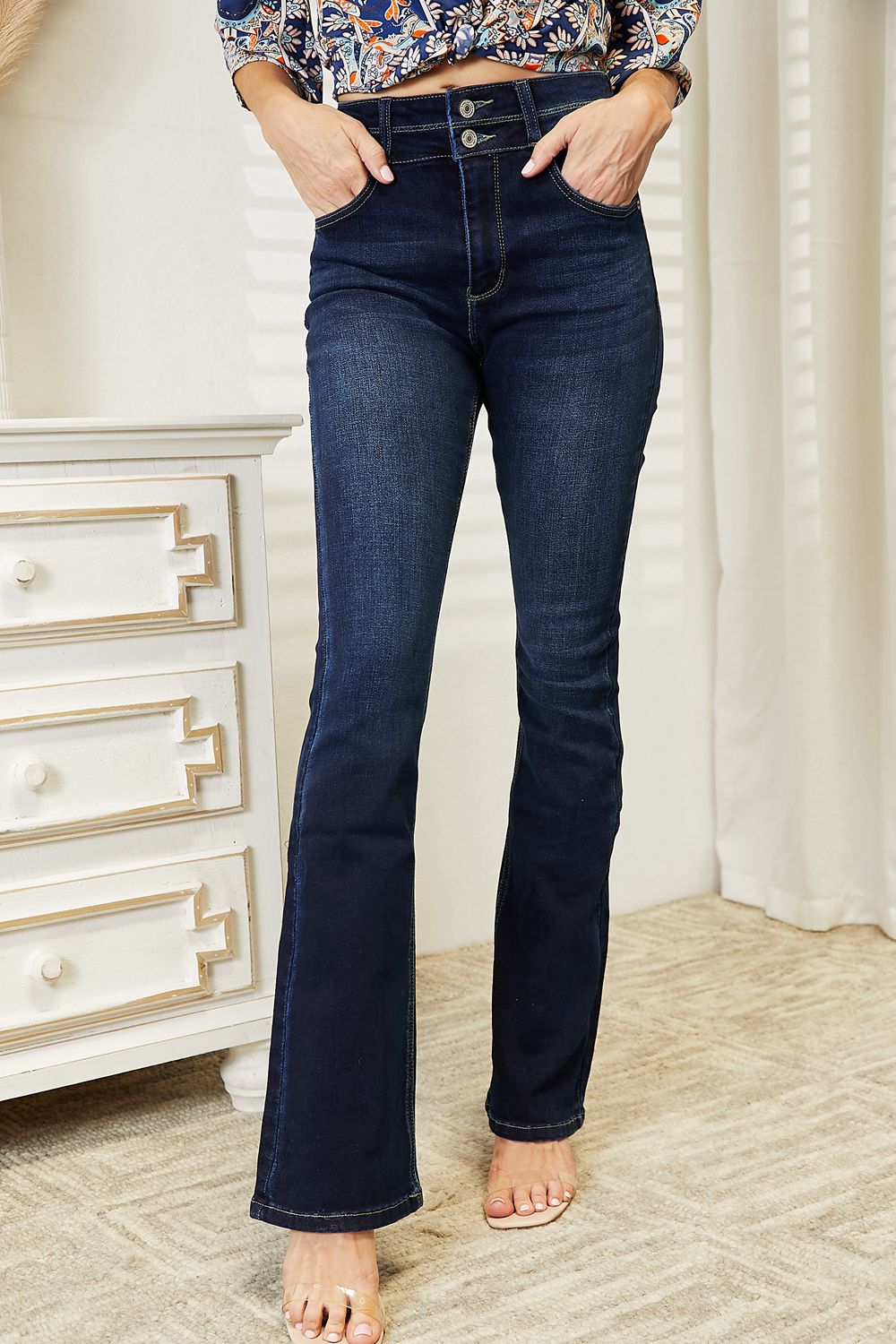 Kancan Full Size High Rise Wide Waistband Bootcut Jeans - Cheeky Chic Boutique
