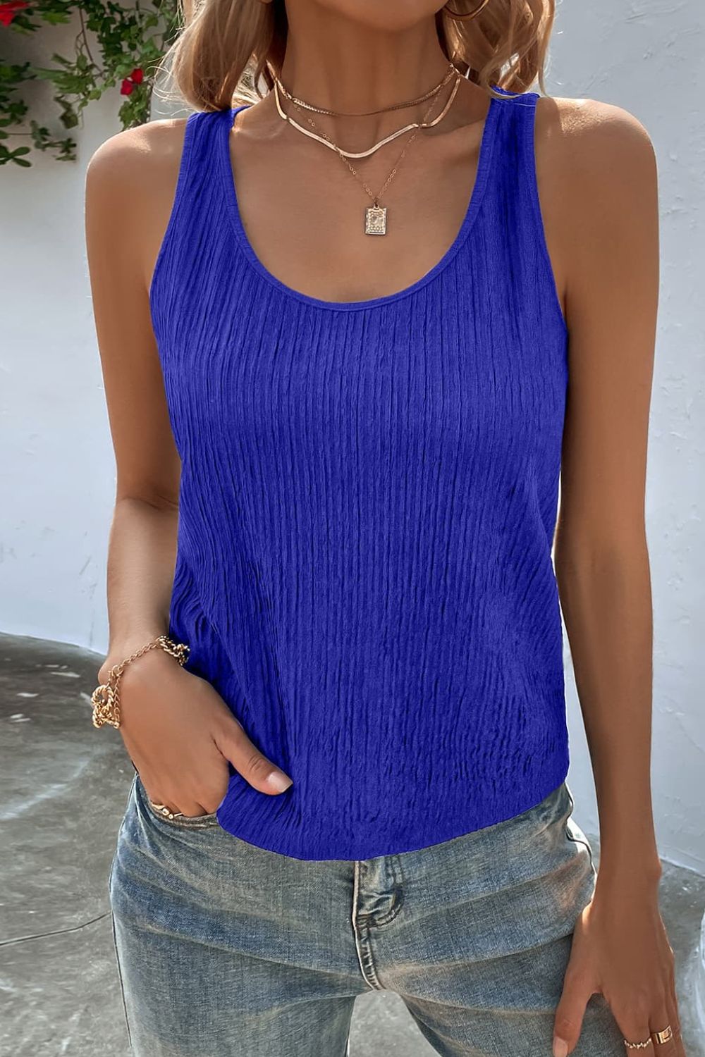 Textured Scoop Neck Tank - Cheeky Chic Boutique