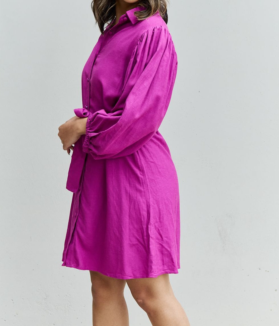 Hello Darling Half Sleeve Belted Mini Dress in Magenta - Cheeky Chic Boutique