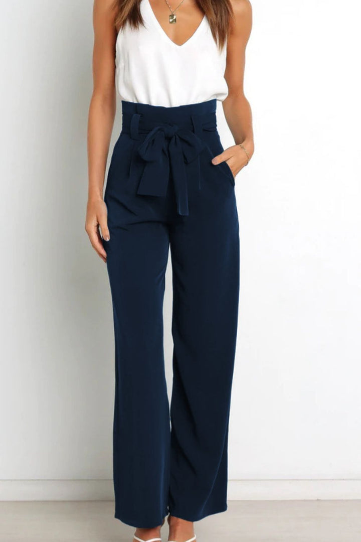 Tie Front Paperbag Wide Leg Pants - Cheeky Chic Boutique