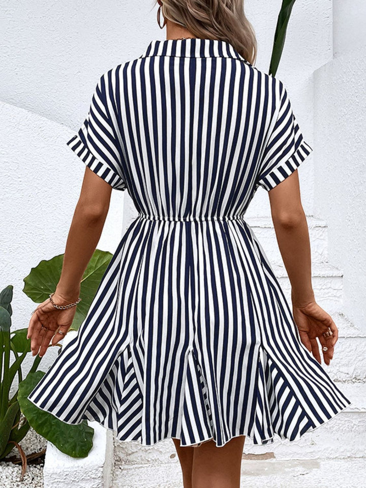 Striped Johnny Collar Mini Dress - Cheeky Chic Boutique