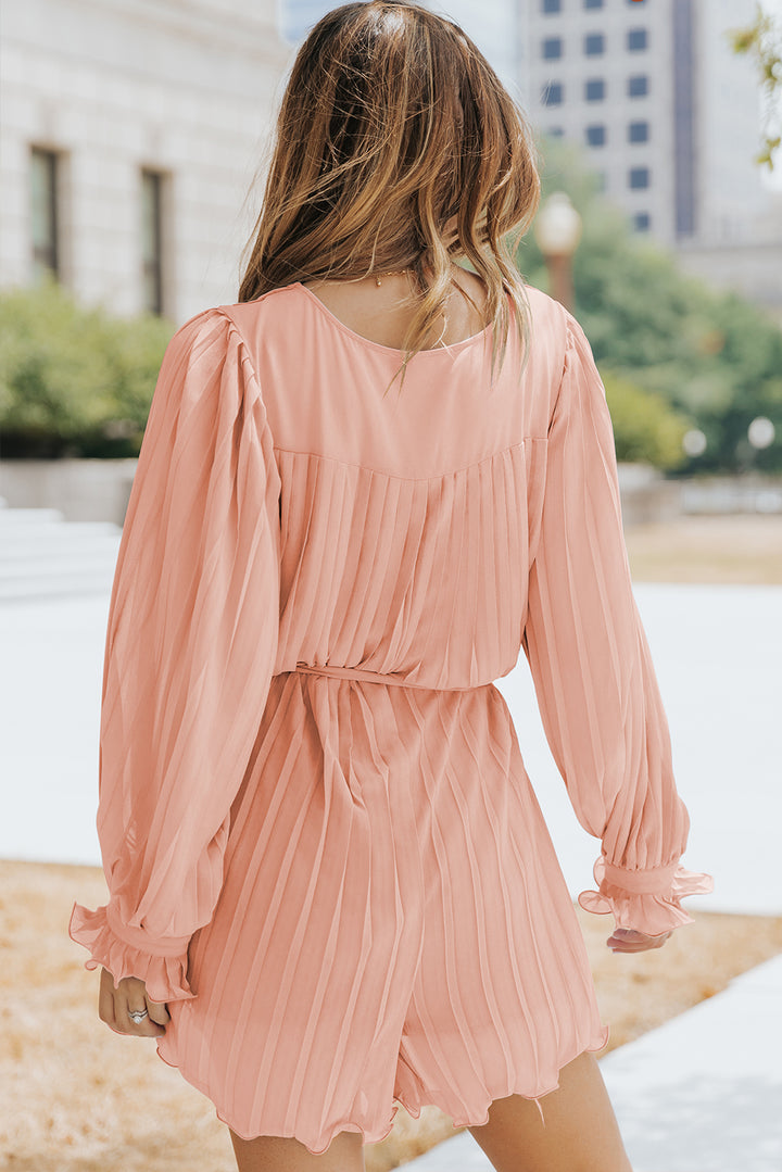 PRE-ORDER Pleated Button Front Flounce Sleeve Romper - Cheeky Chic Boutique