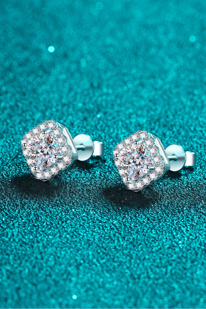925 Sterling Silver Inlaid 2 Carat Moissanite Square Stud Earrings - Cheeky Chic Boutique