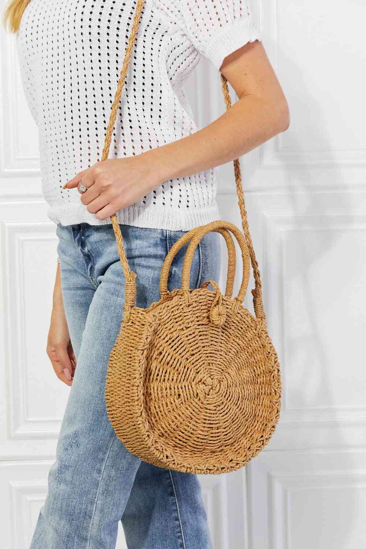 Justin Taylor Feeling Cute Rounded Rattan Handbag in Camel - Cheeky Chic Boutique