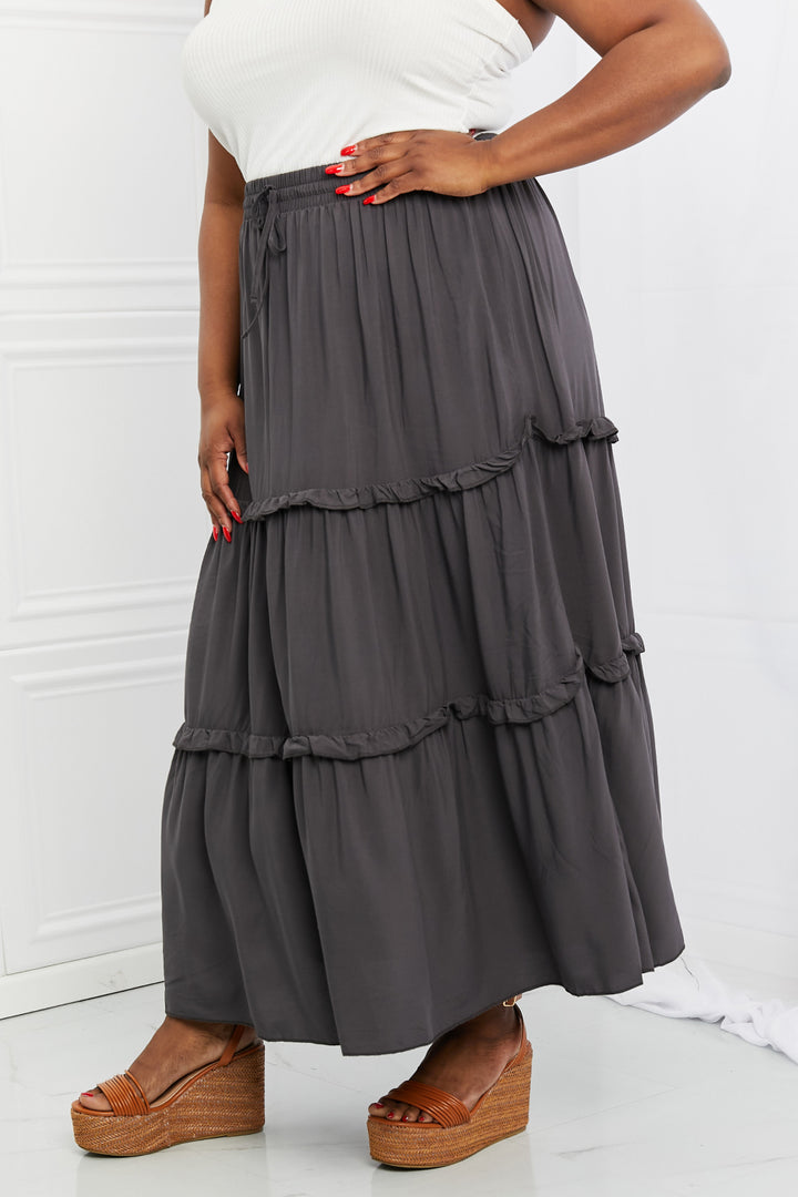 Zenana Summer Days Full Size Ruffled Maxi Skirt in Ash Grey - Cheeky Chic Boutique