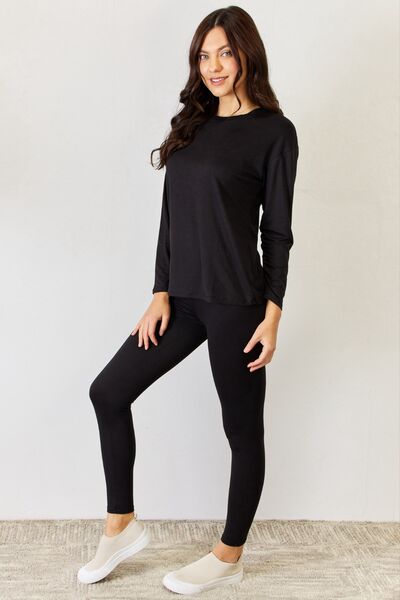 JULIA Round Neck Long Sleeve T-Shirt and Leggings Set - Cheeky Chic Boutique