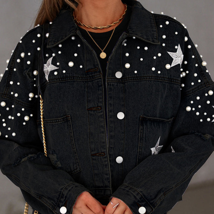 Pearls and Denim Jacket - Cheeky Chic Boutique