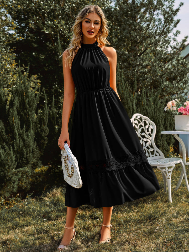 Grecian Neck Spliced Lace Midi Dress - Cheeky Chic Boutique