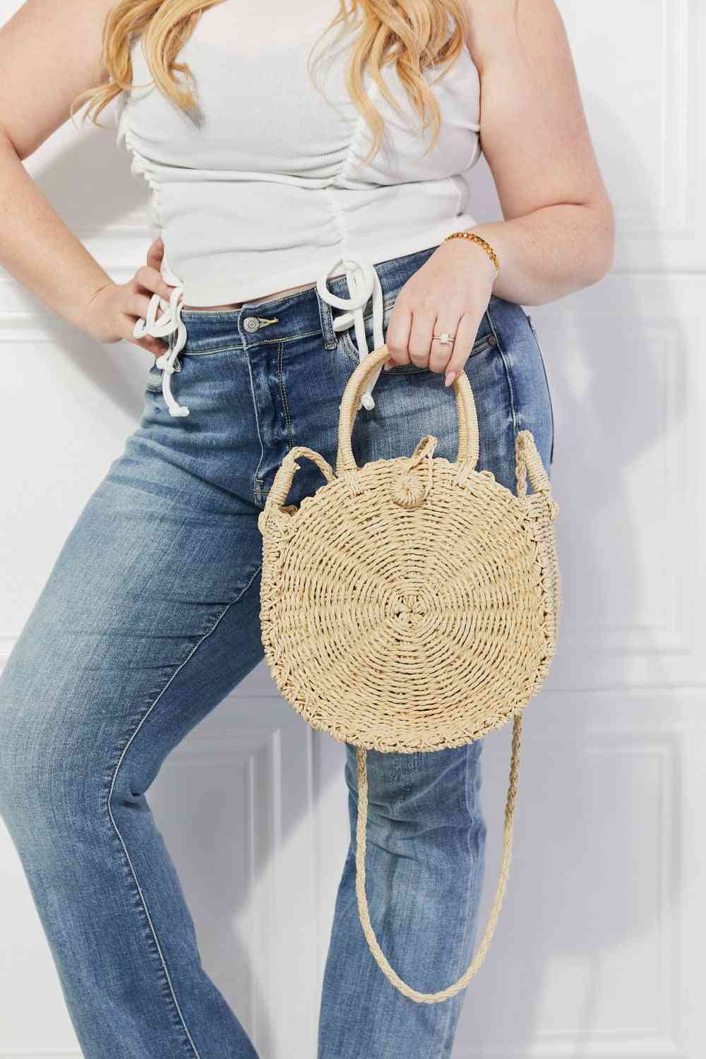 Justin Taylor Feeling Cute Rounded Rattan Handbag in Ivory - Cheeky Chic Boutique