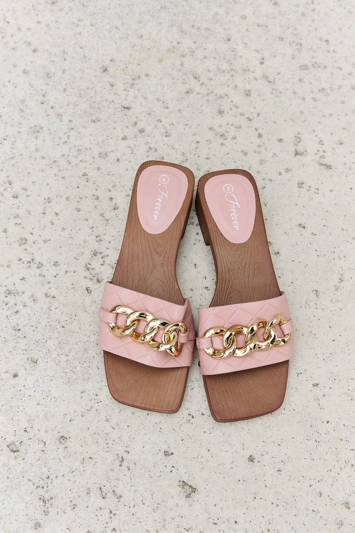 Forever Link Square Toe Chain Detail Clog Sandal in Blush - Cheeky Chic Boutique