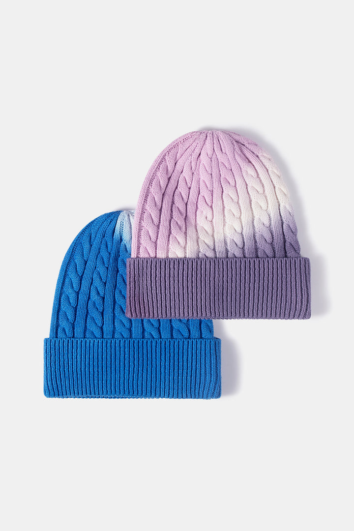 Contrast Tie-Dye Cable-Knit Cuffed Beanie - Cheeky Chic Boutique