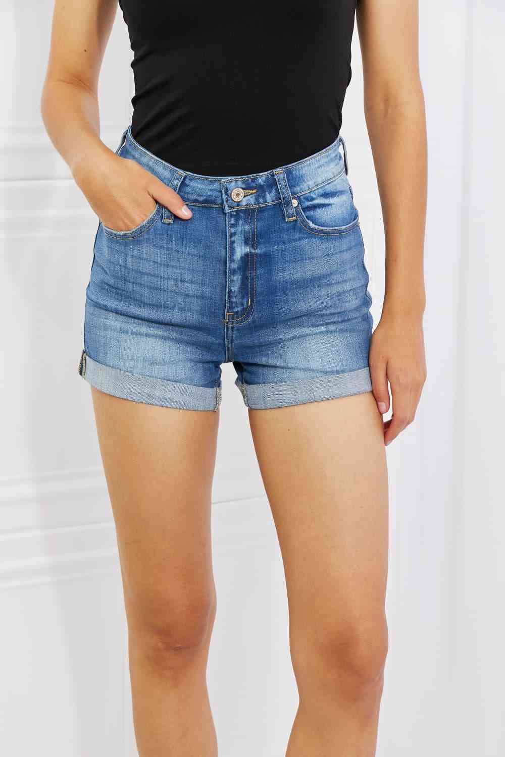Kancan Full Size High Rise Medium Stone Wash Denim Shorts - Cheeky Chic Boutique