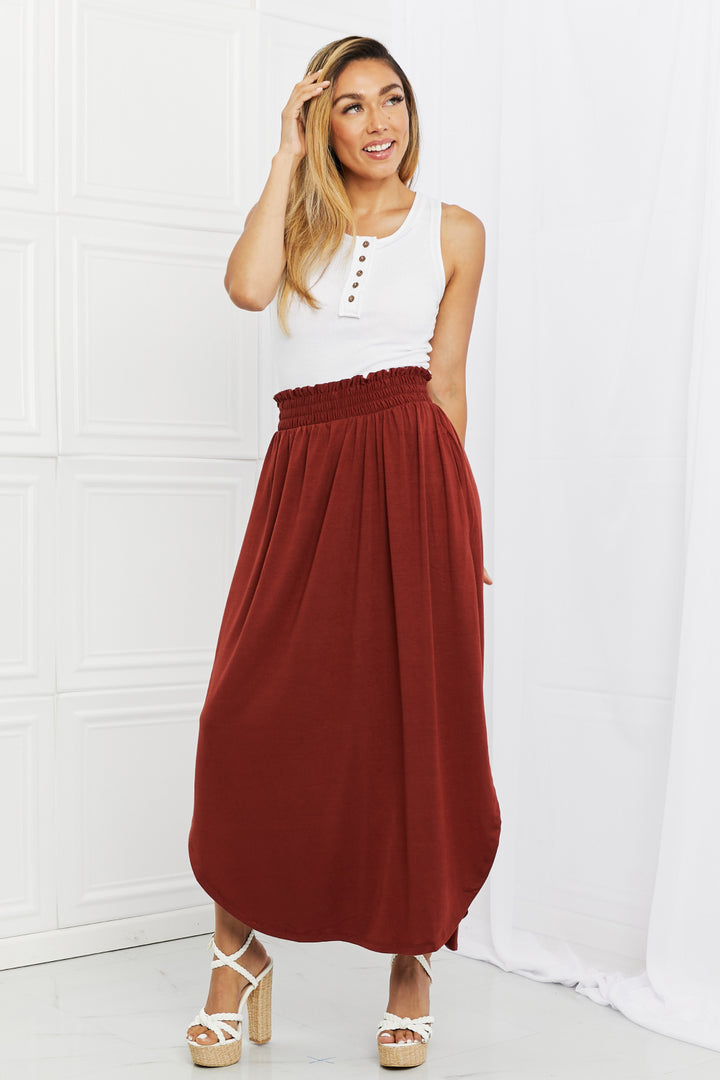 Zenana It's My Time Full Size Side Scoop Scrunch Skirt in Dark Rust - Cheeky Chic Boutique