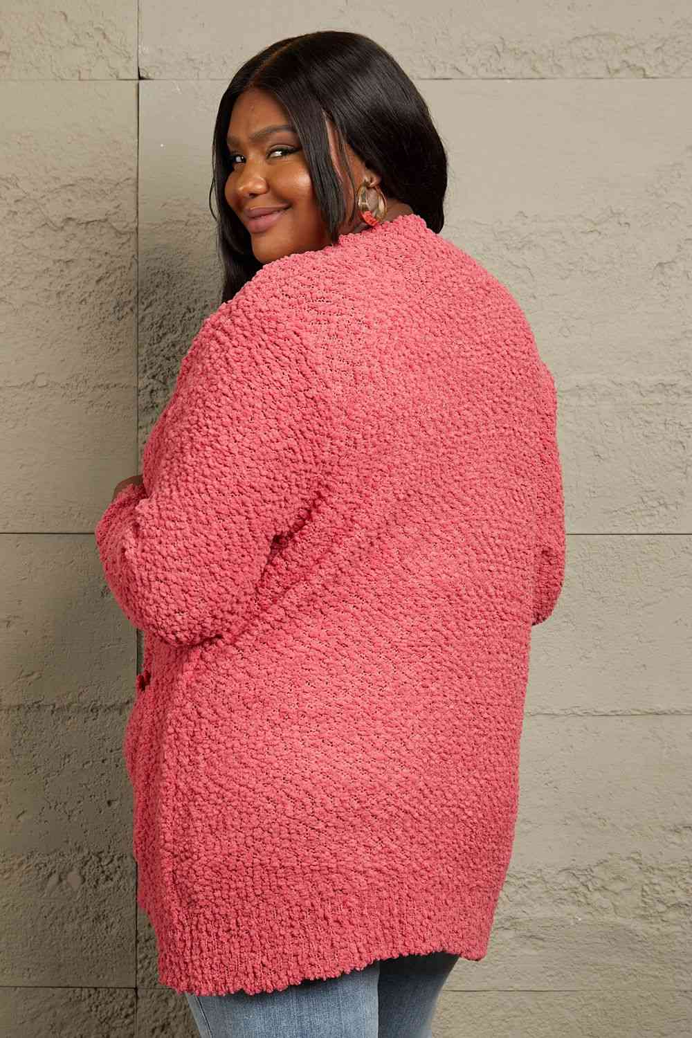 Zenana Falling For You Full Size Open Front Popcorn Cardigan - Cheeky Chic Boutique