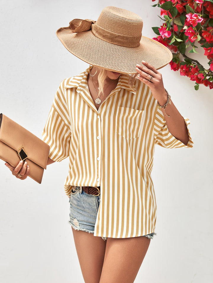 Striped Dropped Shoulder Half Sleeve Shirt - Cheeky Chic Boutique