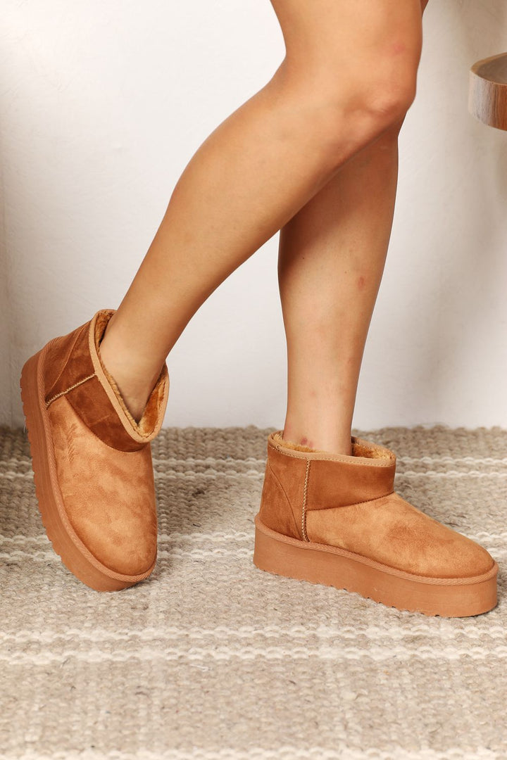 Hold Me Closer Camel Platform Mini Boots - Cheeky Chic Boutique