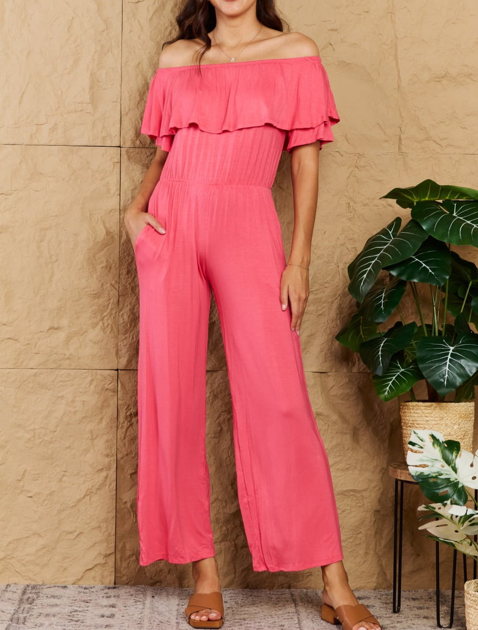 Heimish My Favorite Full Size Off-Shoulder Jumpsuit with Pockets - Cheeky Chic Boutique