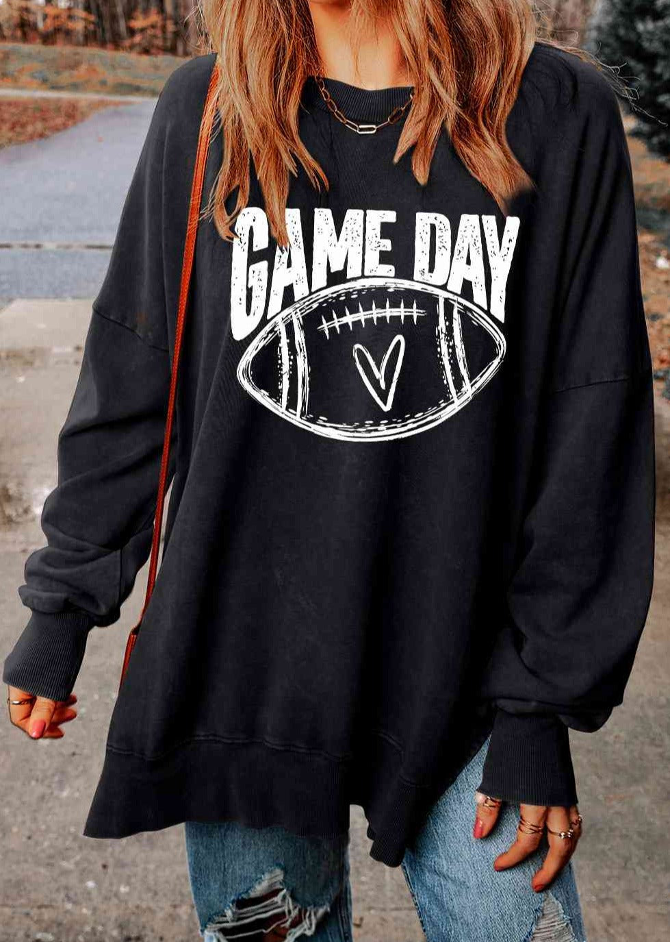 Game Day Football Graphic Slit Sweatshirt - Cheeky Chic Boutique