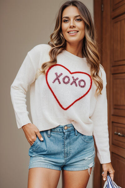 XOXO Fuzzy Graphic Sweater - Cheeky Chic Boutique